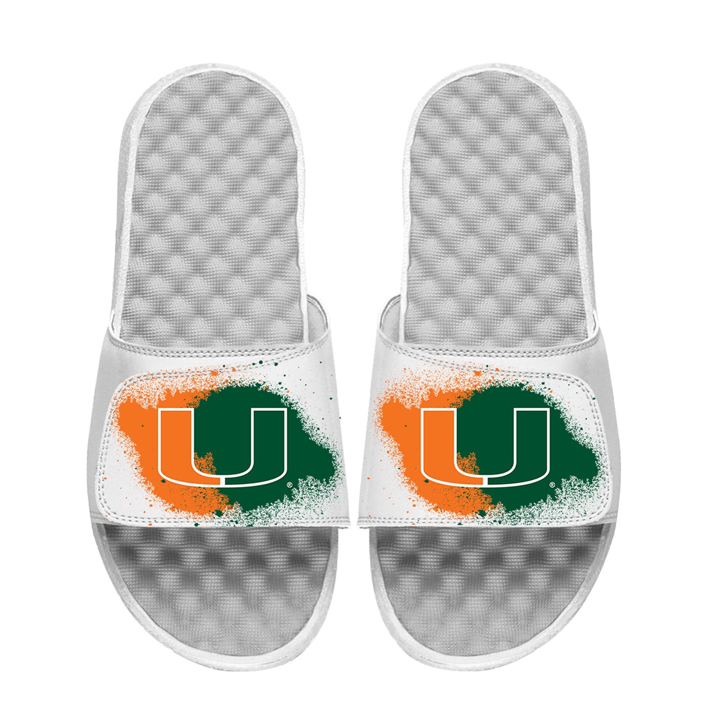 Youth ISlide  White Miami Hurricanes Spray Paint Slide Sandals