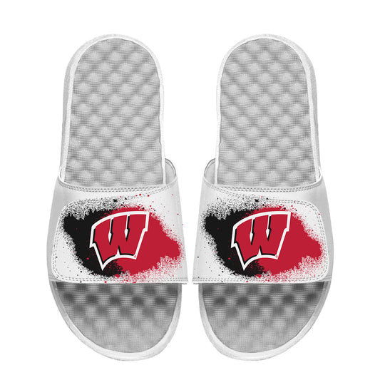 Youth ISlide  White Wisconsin Badgers Spray Paint Slide Sandals