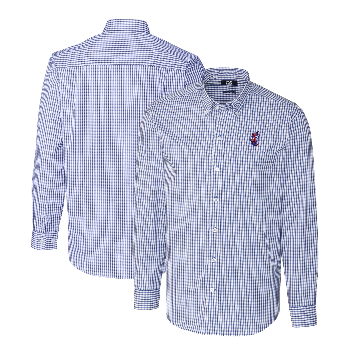 Men's Cutter & Buck  Royal Florida Gators Swinging Gator Big & Tall Easy Care Stretch Gingham Long Sleeve Button-Down Shirt