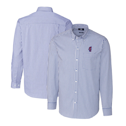 Men's Cutter & Buck  Royal Florida Gators Swinging Gator Big & Tall Easy Care Stretch Gingham Long Sleeve Button-Down Shirt