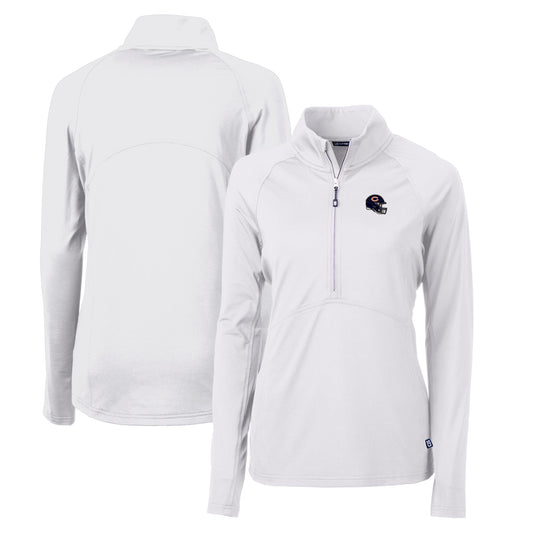 Women's Cutter & Buck  White Chicago Bears Helmet Logo Adapt Eco Knit Stretch Recycled Half-Zip Pullover Top