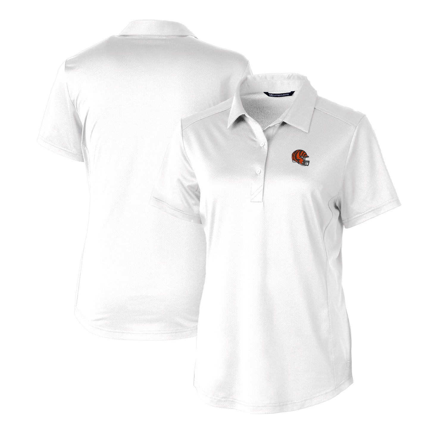 Women's Cutter & Buck  White Cincinnati Bengals Helmet Logo DryTec Prospect Textured Stretch Polo