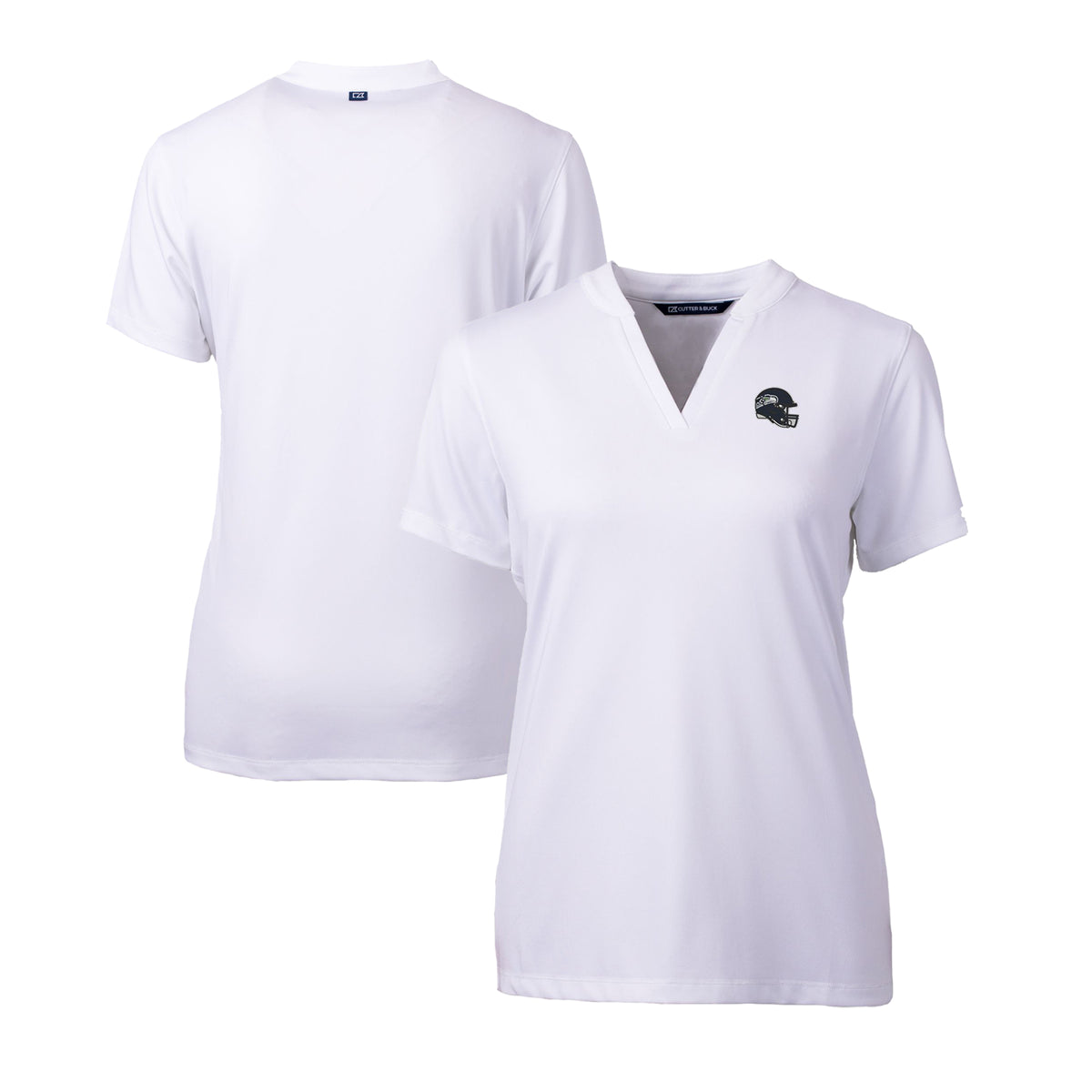 Women's Cutter & Buck  White Seattle Seahawks Helmet Logo DryTec Forge Stretch V-Neck Blade Top
