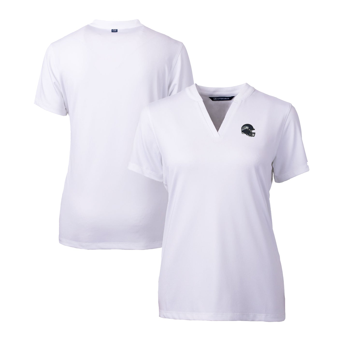 Women's Cutter & Buck  White Seattle Seahawks Helmet Logo DryTec Forge Stretch V-Neck Blade Top