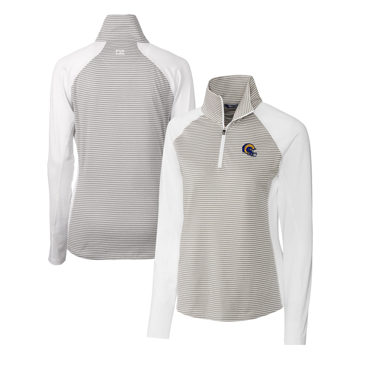 Women's Cutter & Buck  White Los Angeles Rams Helmet Logo DryTec Forge Tonal Stripe Stretch Half-Zip Top