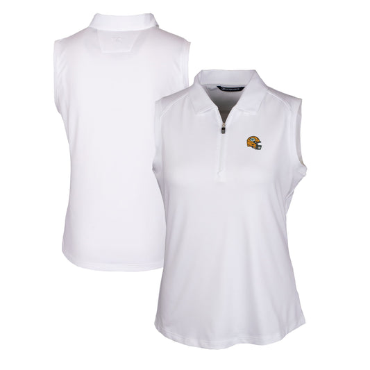 Women's Cutter & Buck  White Green Bay Packers Helmet Logo DryTec Forge Stretch Sleeveless Polo