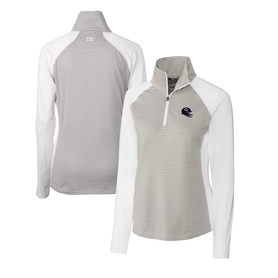 Women's Cutter & Buck  White Chicago Bears Helmet Logo DryTec Forge Tonal Stripe Stretch Half-Zip Top