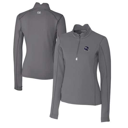 Women's Cutter & Buck  Gray Minnesota Vikings Helmet Logo DryTec Traverse Stretch Quarter-Zip Pullover Top