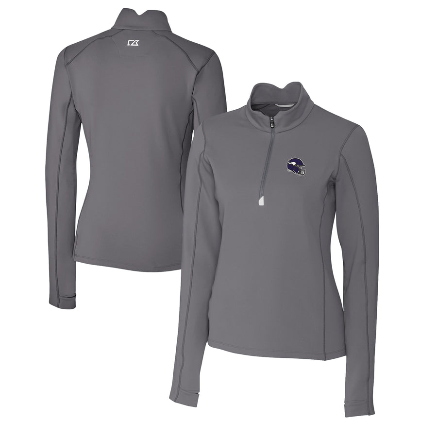 Women's Cutter & Buck  Gray Minnesota Vikings Helmet Logo DryTec Traverse Stretch Quarter-Zip Pullover Top