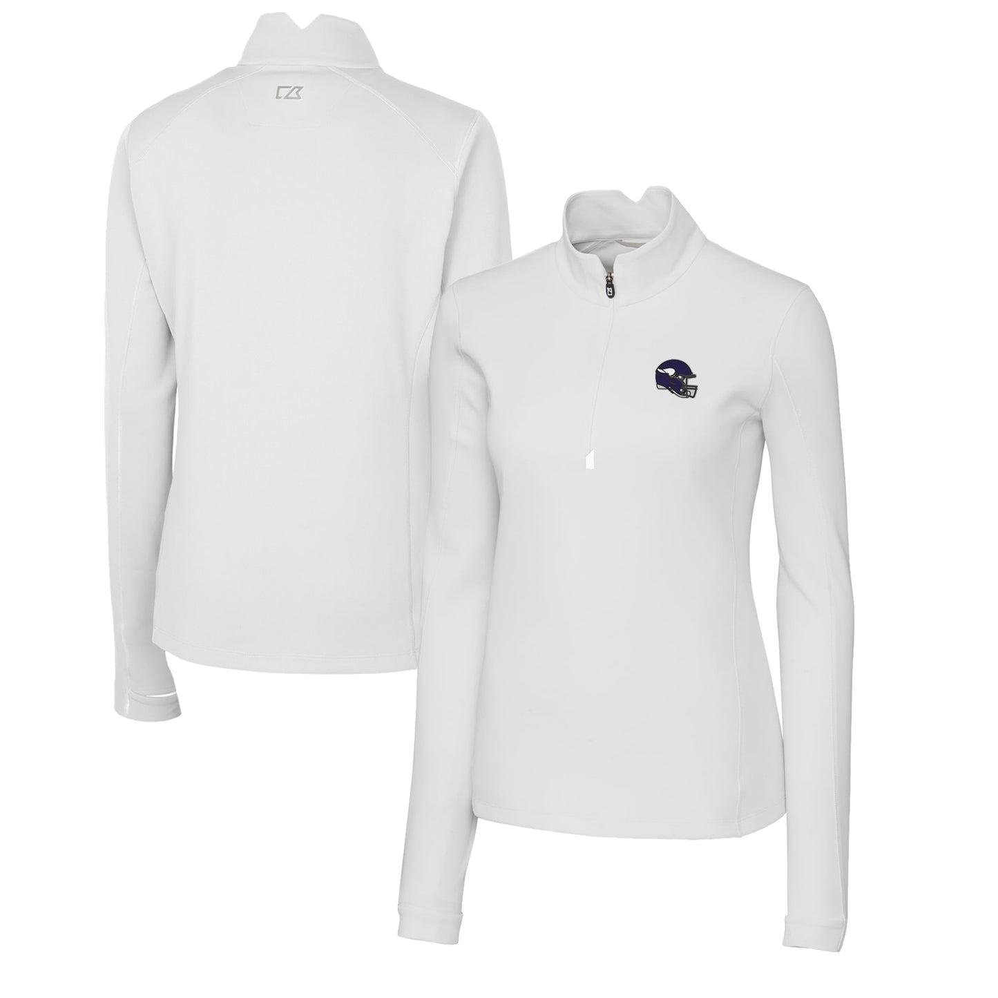 Women's Cutter & Buck  White Minnesota Vikings Helmet Logo DryTec Traverse Stretch Quarter-Zip Pullover Top