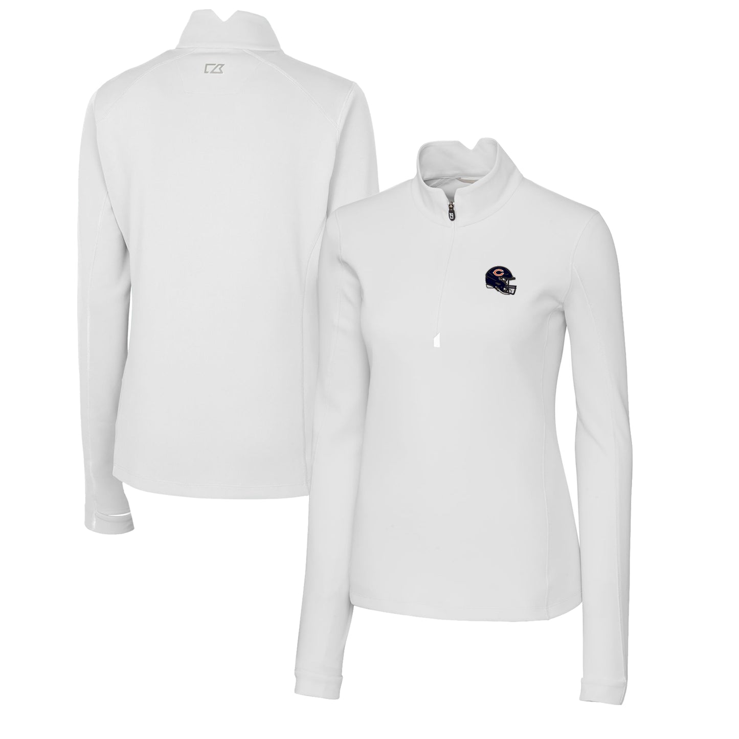 Women's Cutter & Buck  White Chicago Bears Helmet Logo DryTec Traverse Stretch Quarter-Zip Pullover Top