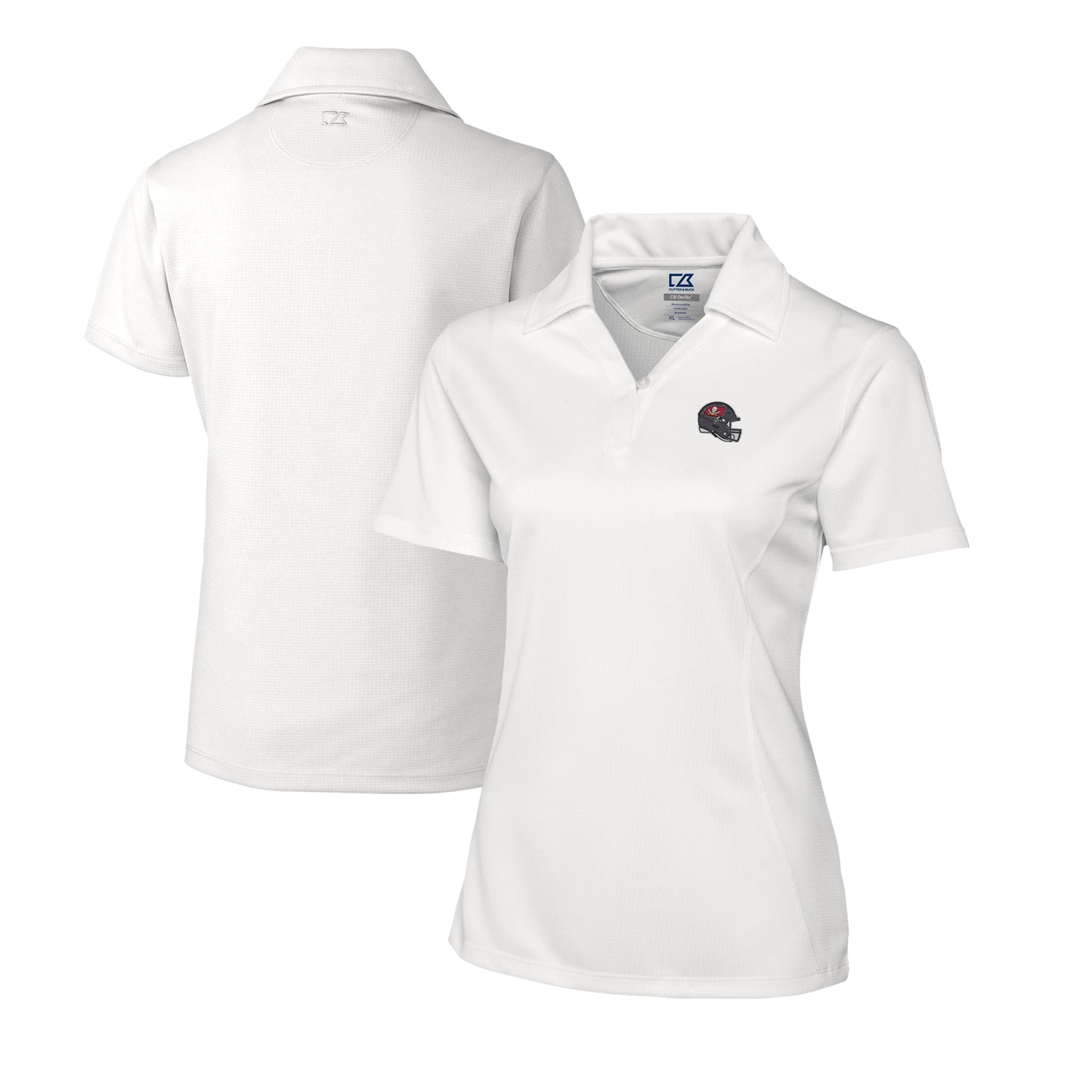 Women's Cutter & Buck  White Tampa Bay Buccaneers Helmet Logo CB DryTec Genre Textured Solid Polo