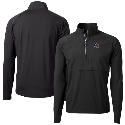 Men's Cutter & Buck  Black Los Angeles Rams Helmet Adapt Eco Knit Hybrid Recycled Quarter-Zip Pullover Top