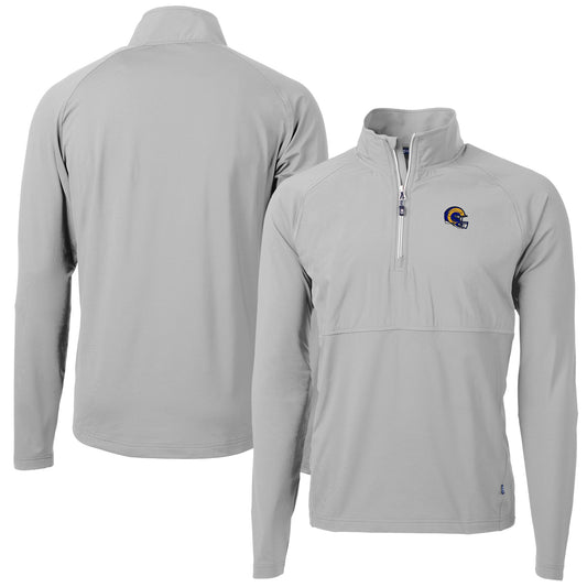 Men's Cutter & Buck  Silver Los Angeles Rams Helmet Adapt Eco Knit Hybrid Recycled Quarter-Zip Pullover Top