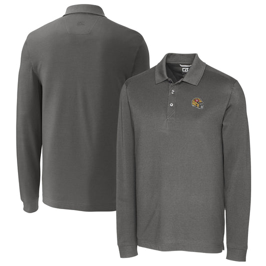 Men's Cutter & Buck  Gray San Francisco 49ers Helmet Advantage Tri-Blend Pique Long Sleeve Polo