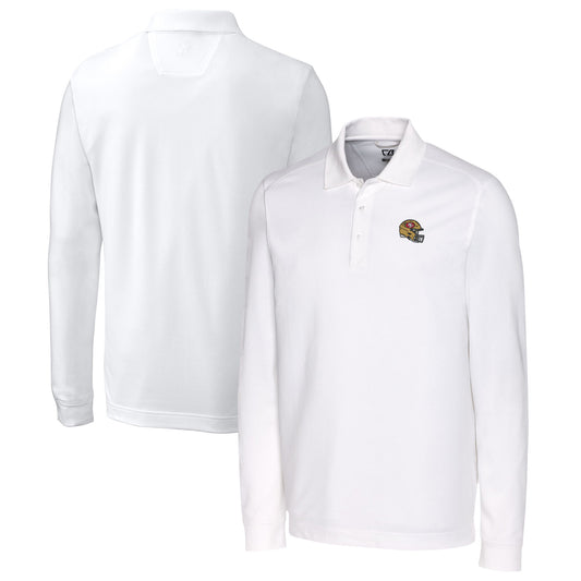 Men's Cutter & Buck  White San Francisco 49ers Helmet Advantage Tri-Blend Pique Long Sleeve Polo