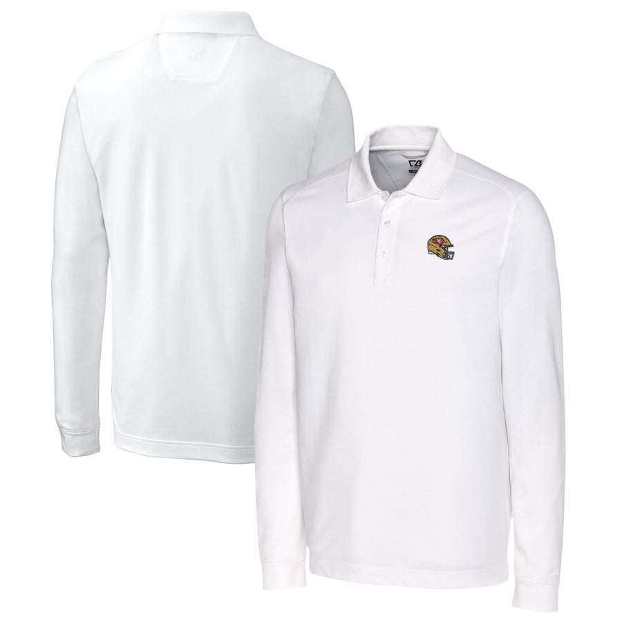Men's Cutter & Buck  White San Francisco 49ers Helmet Advantage Tri-Blend Pique Long Sleeve Polo