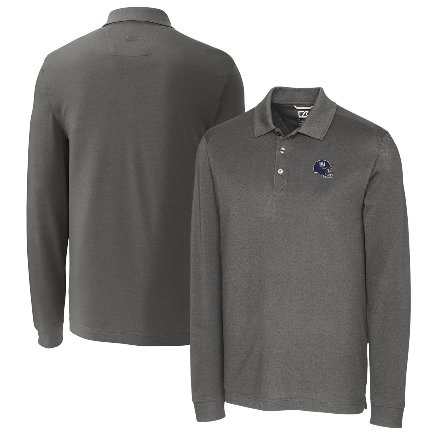 Men's Cutter & Buck  Gray New York Giants Helmet Advantage Tri-Blend Pique Long Sleeve Polo