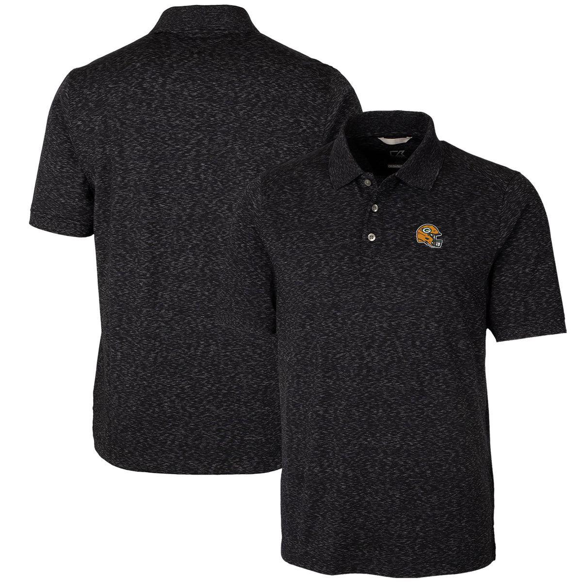 Men's Cutter & Buck  Black Green Bay Packers Helmet Advantage Space Dye Tri-Blend Polo