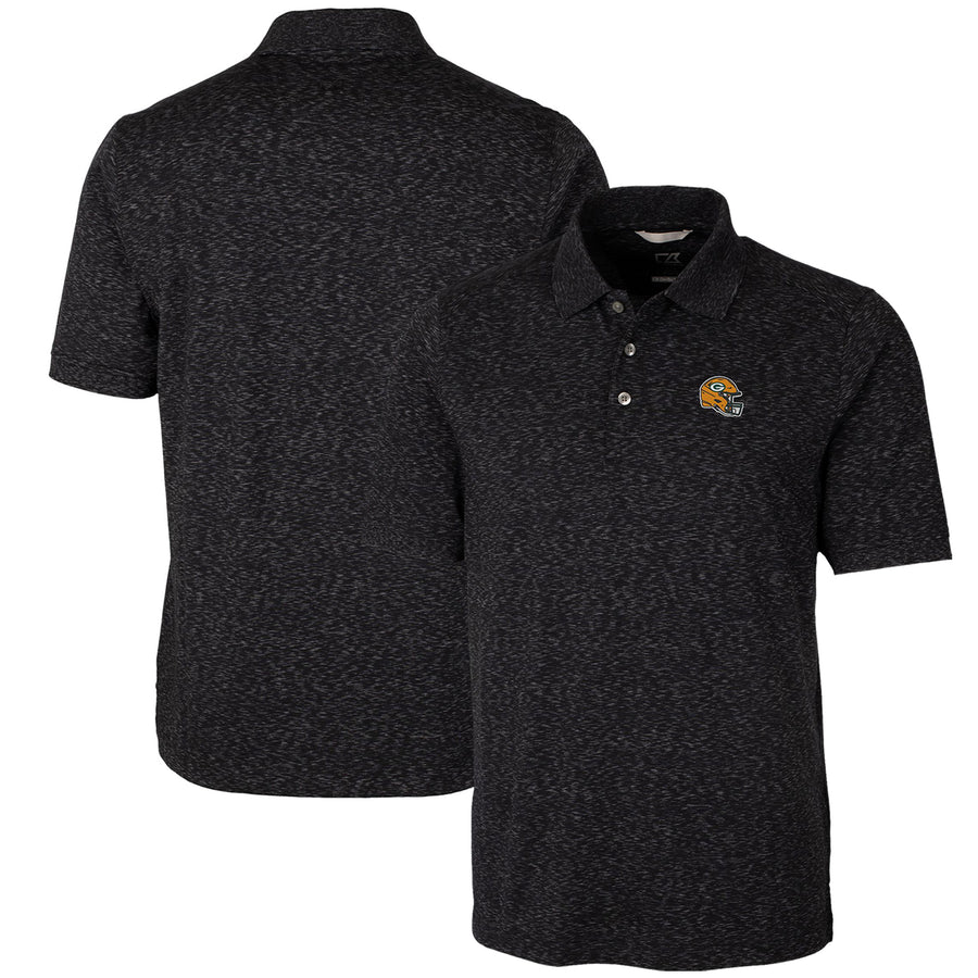 Men's Cutter & Buck  Black Green Bay Packers Helmet Advantage Space Dye Tri-Blend Polo
