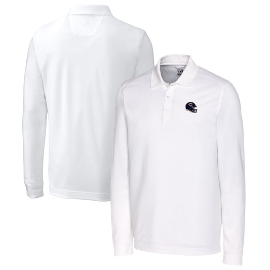 Men's Cutter & Buck  White Chicago Bears Helmet Advantage Tri-Blend Pique Long Sleeve Polo