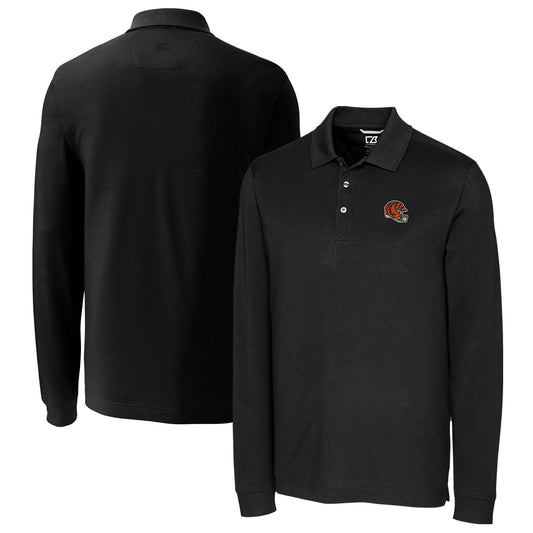 Men's Cutter & Buck  Black Cincinnati Bengals Helmet Advantage Tri-Blend Pique Long Sleeve Polo