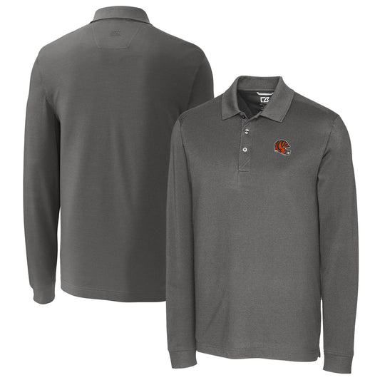 Men's Cutter & Buck  Gray Cincinnati Bengals Helmet Advantage Tri-Blend Pique Long Sleeve Polo