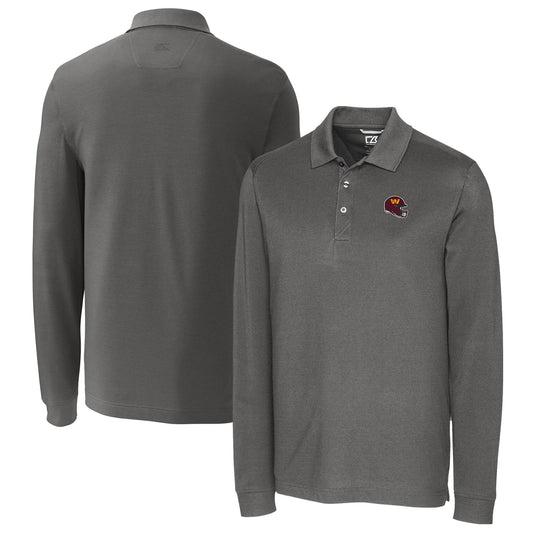 Men's Cutter & Buck  Gray Washington Commanders Helmet Advantage Tri-Blend Pique Long Sleeve Polo