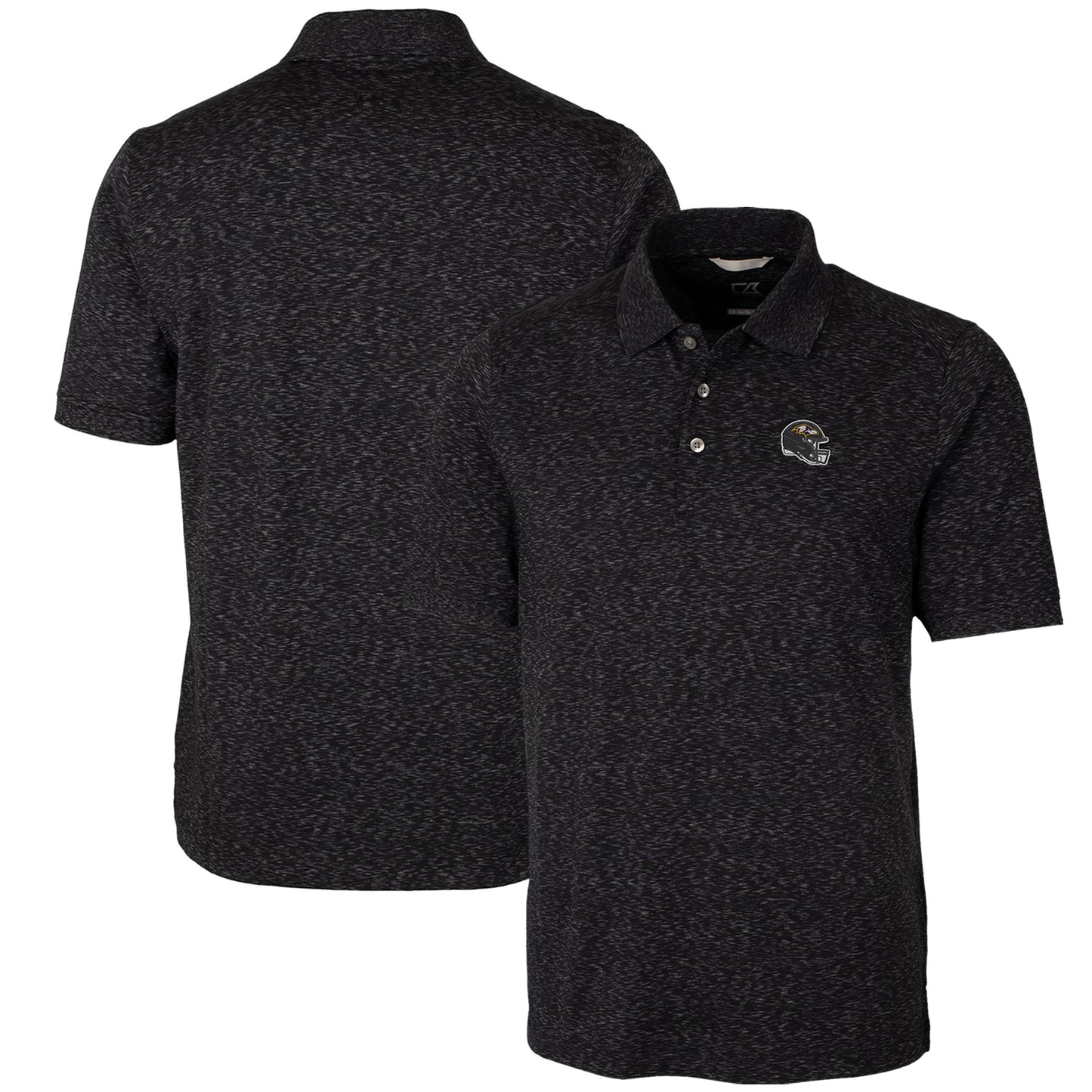 Men's Cutter & Buck  Black Baltimore Ravens Helmet Advantage Space Dye Tri-Blend Polo