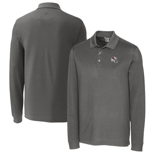 Men's Cutter & Buck  Gray Arizona Cardinals Helmet Advantage Tri-Blend Pique Long Sleeve Polo