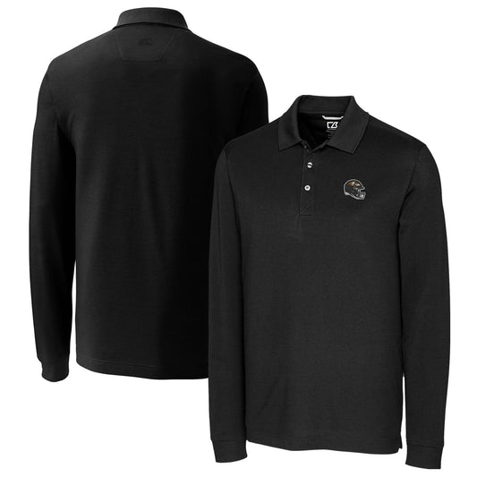 Men's Cutter & Buck  Black Baltimore Ravens Helmet Advantage Tri-Blend Pique Long Sleeve Polo