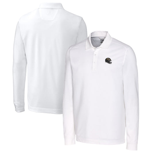 Men's Cutter & Buck  White Baltimore Ravens Helmet Advantage Tri-Blend Pique Long Sleeve Polo