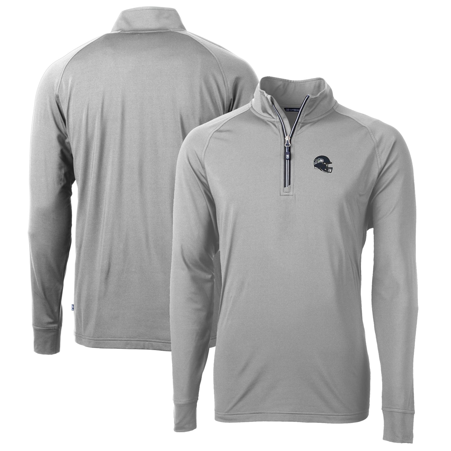 Men's Cutter & Buck  Silver Seattle Seahawks Helmet Adapt Eco Knit Stretch Recycled Quarter-Zip Pullover Top