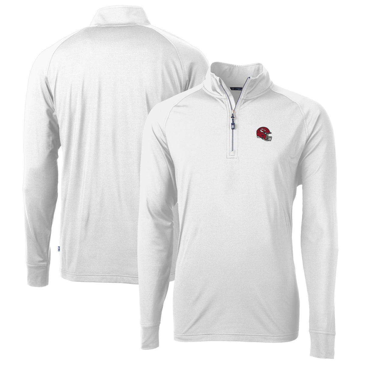 Men's Cutter & Buck  White Kansas City Chiefs Helmet Adapt Eco Knit Stretch Recycled Quarter-Zip Pullover Top