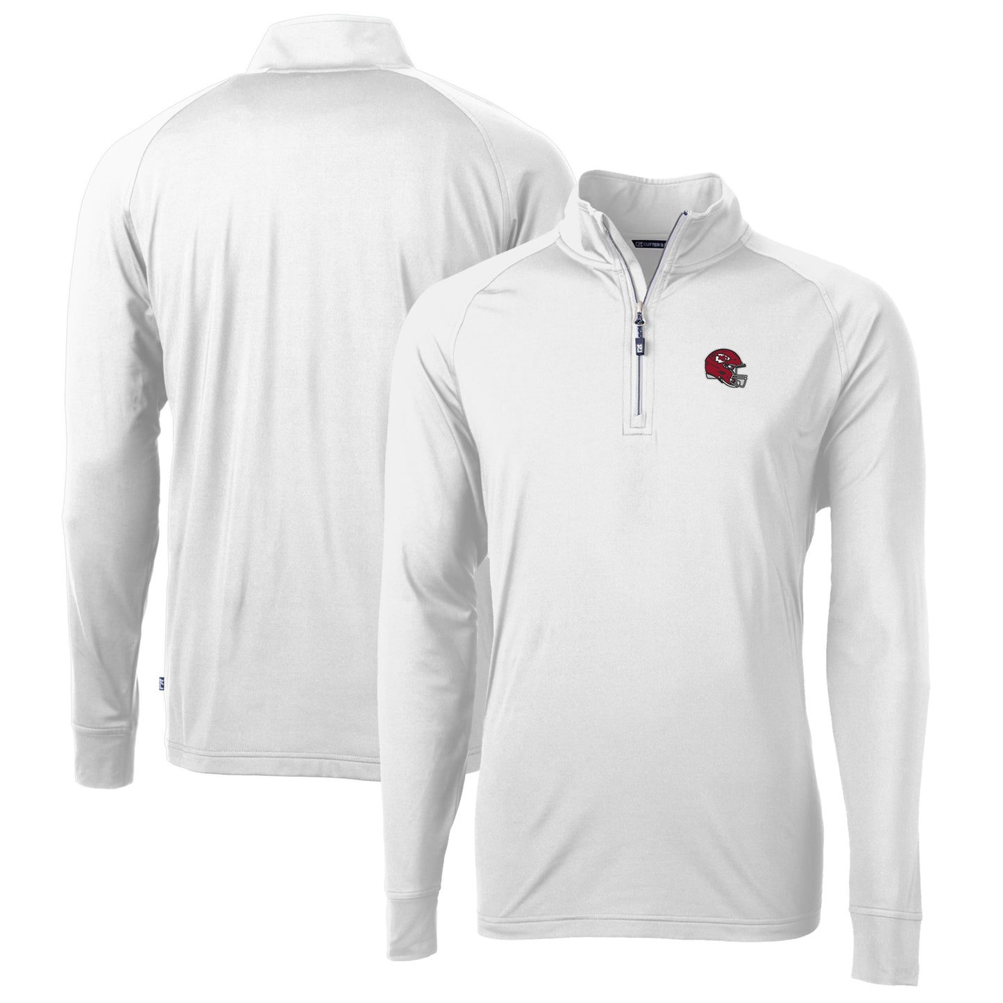 Men's Cutter & Buck  White Kansas City Chiefs Helmet Adapt Eco Knit Stretch Recycled Quarter-Zip Pullover Top