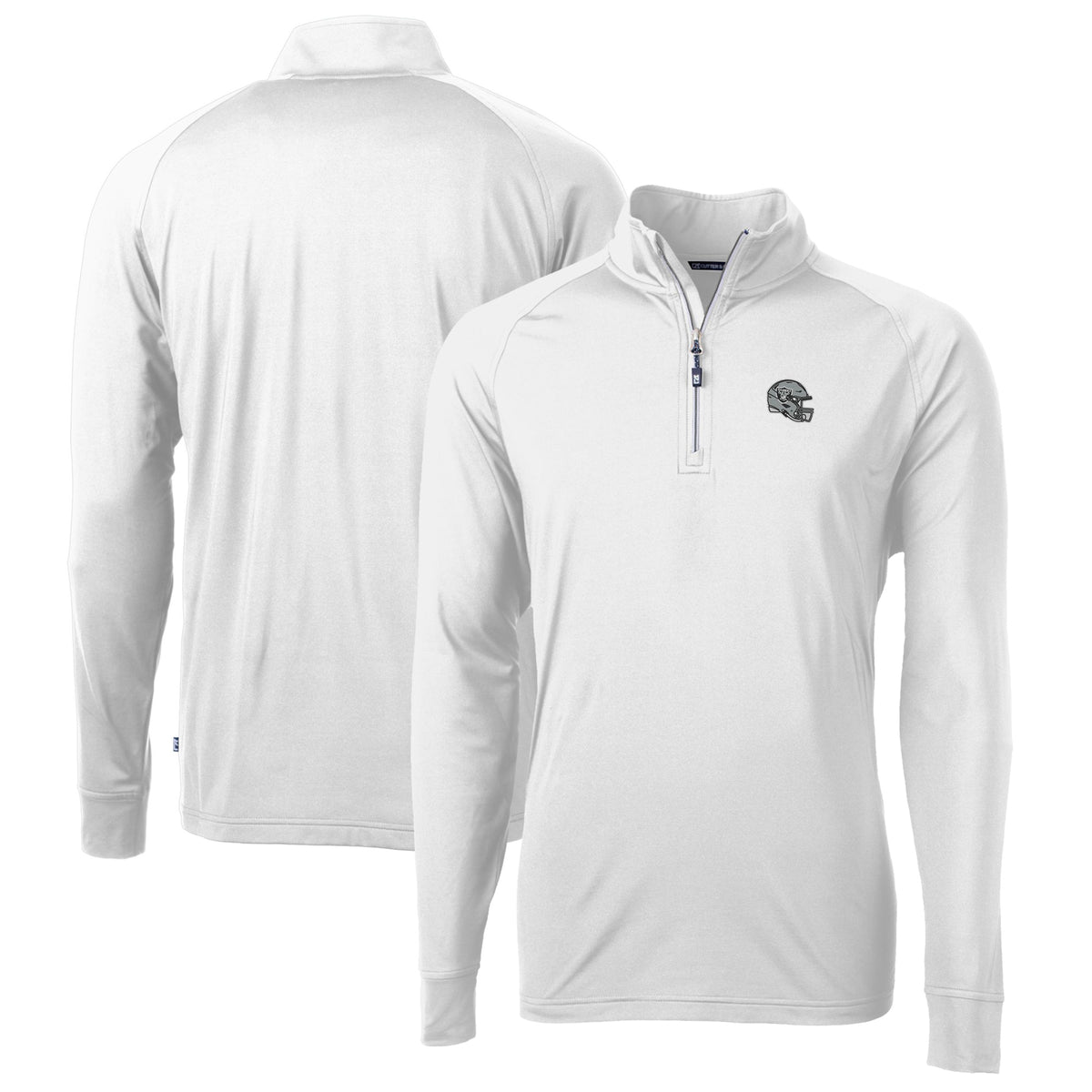 Men's Cutter & Buck  White Las Vegas Raiders Helmet Adapt Eco Knit Stretch Recycled Quarter-Zip Pullover Top