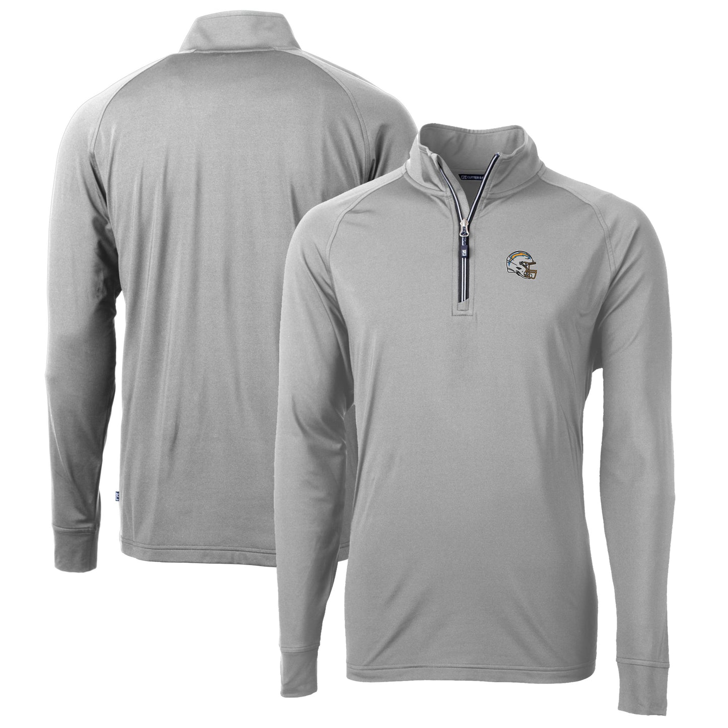 Men's Cutter & Buck  Silver Los Angeles Chargers Helmet Adapt Eco Knit Stretch Recycled Quarter-Zip Pullover Top