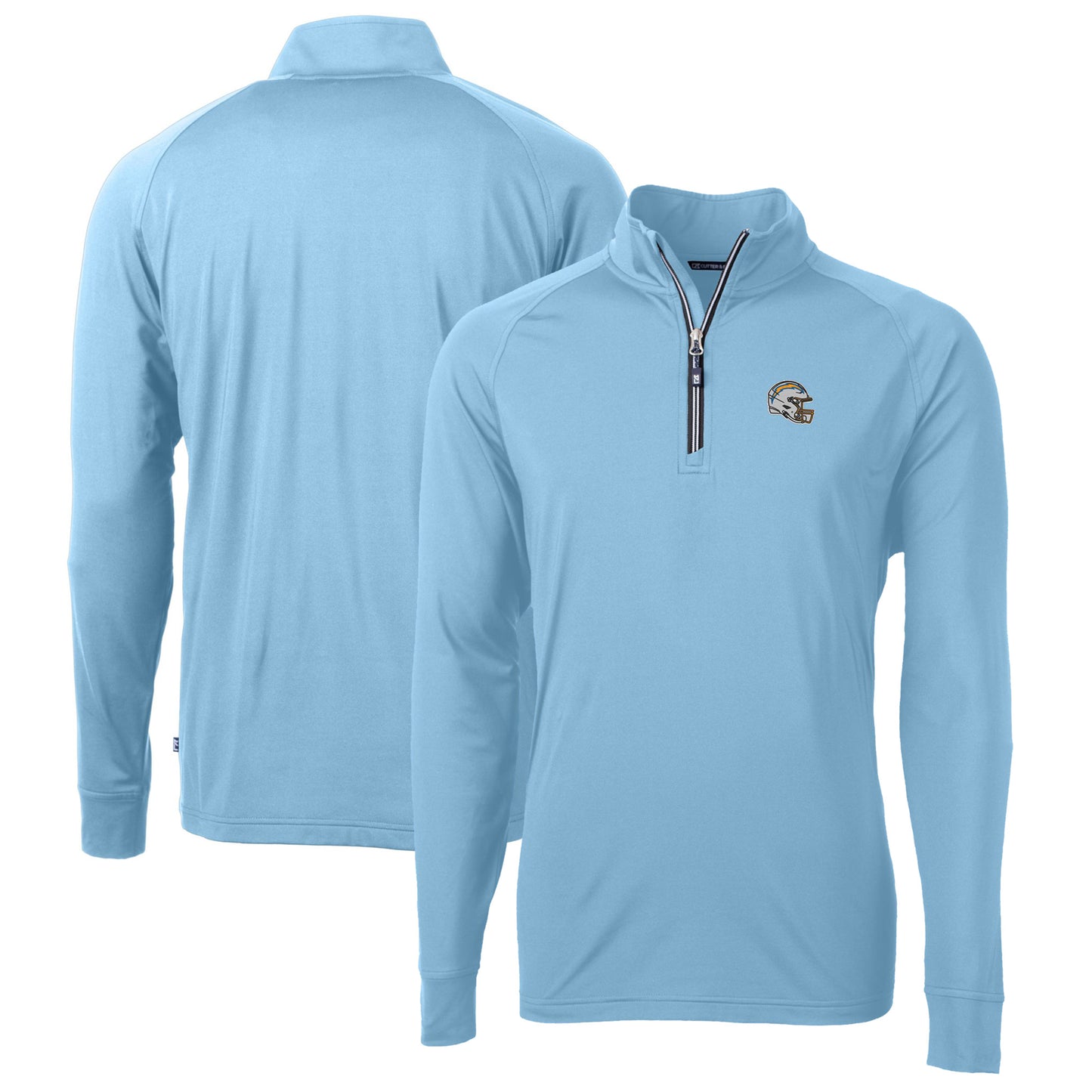 Men's Cutter & Buck  Powder Blue Los Angeles Chargers Helmet Adapt Eco Knit Stretch Recycled Quarter-Zip Pullover Top