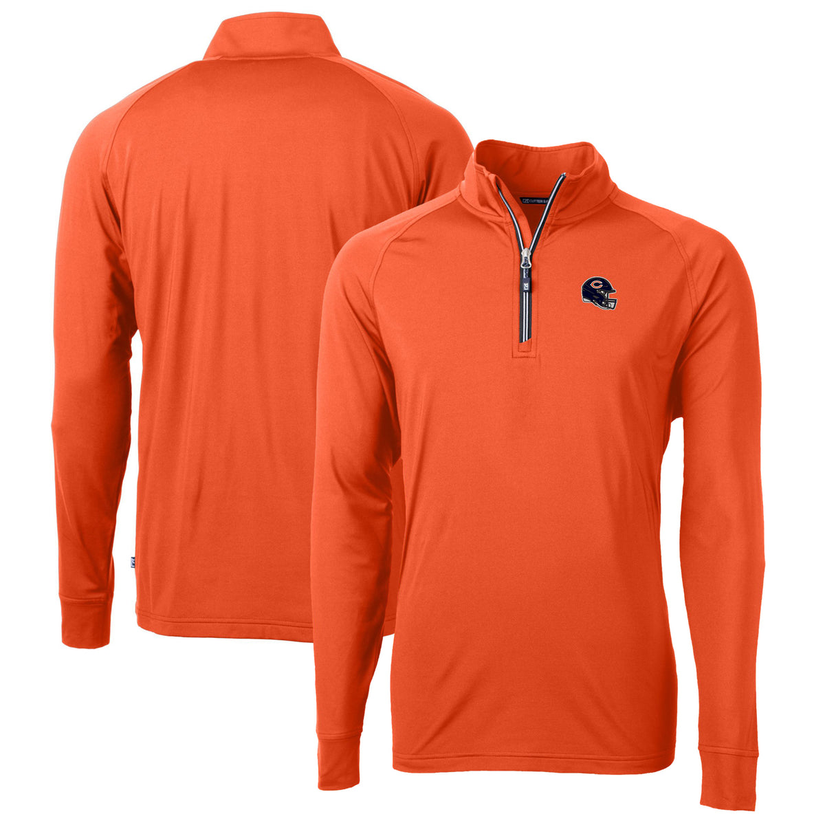 Men's Cutter & Buck  Orange Chicago Bears Helmet Adapt Eco Knit Stretch Recycled Quarter-Zip Pullover Top