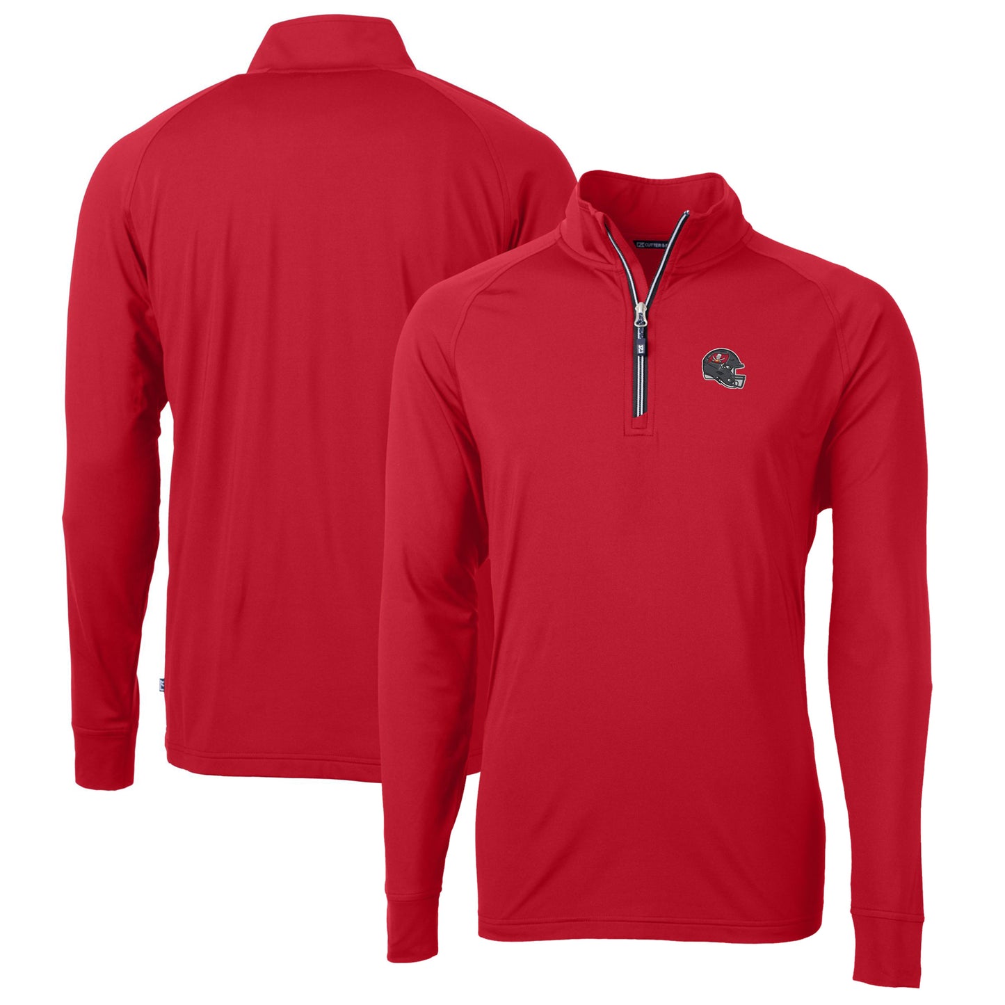 Men's Cutter & Buck  Red Tampa Bay Buccaneers Helmet Adapt Eco Knit Stretch Recycled Quarter-Zip Pullover Top