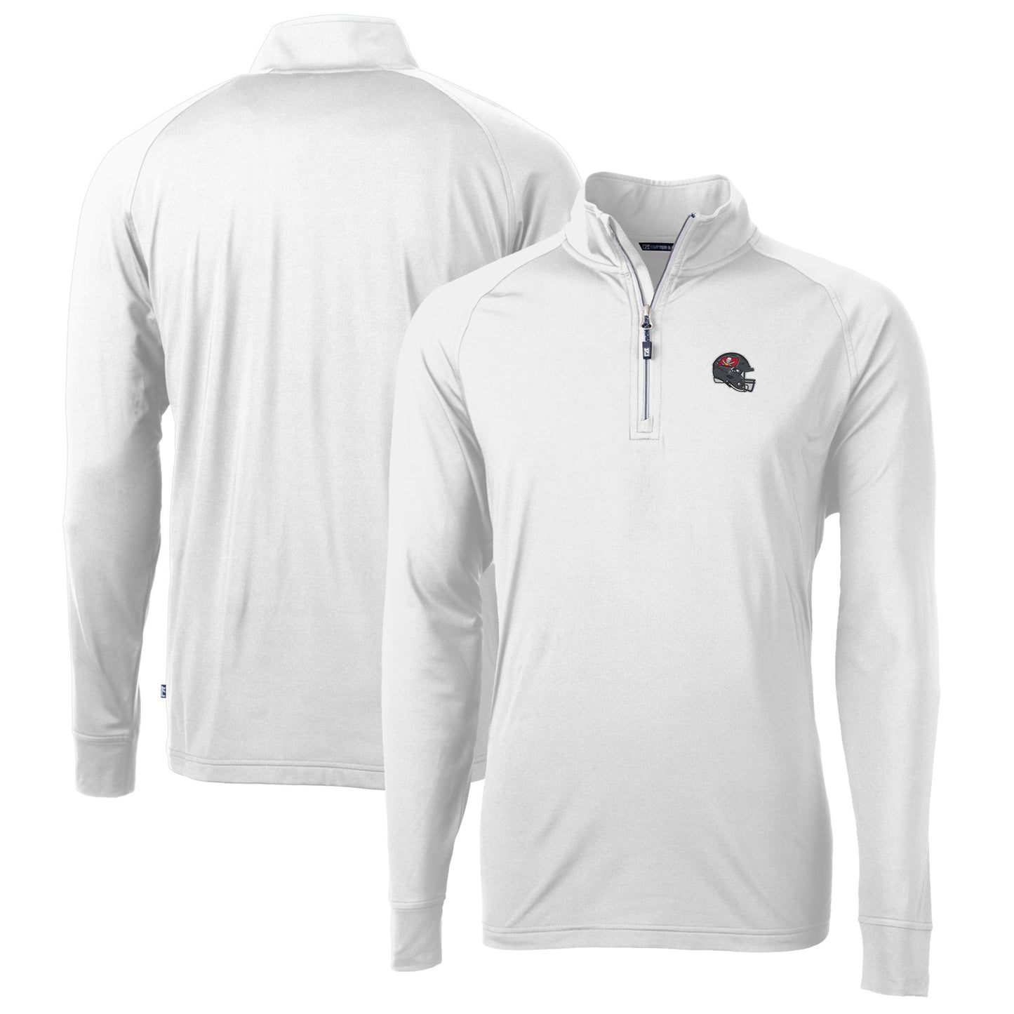 Men's Cutter & Buck  White Tampa Bay Buccaneers Helmet Adapt Eco Knit Stretch Recycled Quarter-Zip Pullover Top