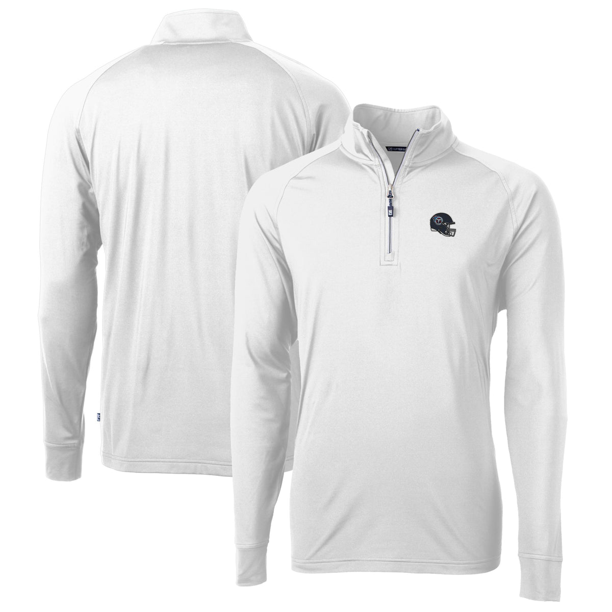Men's Cutter & Buck  White Tennessee Titans Helmet Adapt Eco Knit Stretch Recycled Quarter-Zip Pullover Top