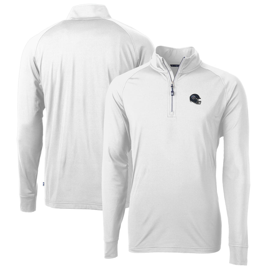 Men's Cutter & Buck  White Tennessee Titans Helmet Adapt Eco Knit Stretch Recycled Quarter-Zip Pullover Top