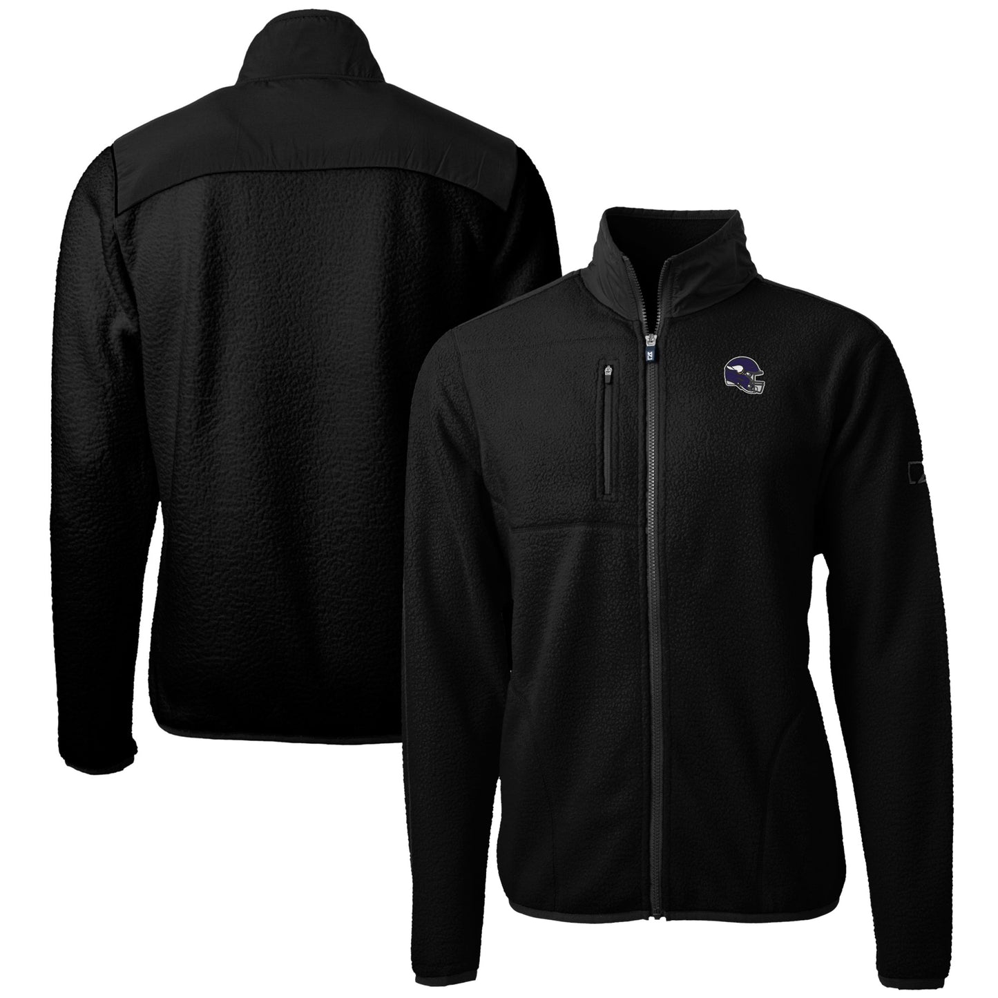 Men's Cutter & Buck  Black Minnesota Vikings Helmet Cascade Eco Sherpa Fleece Full-Zip Jacket