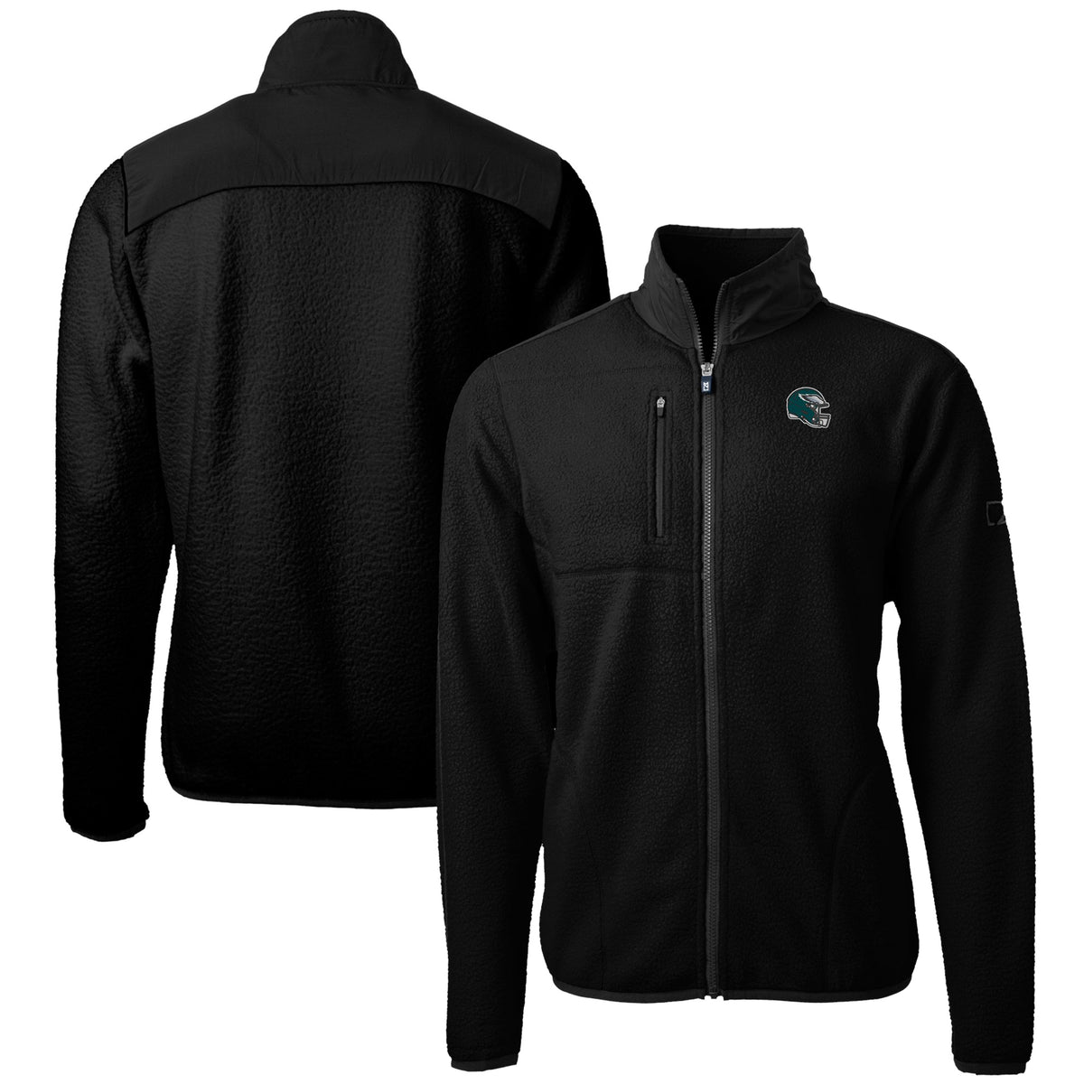 Men's Cutter & Buck  Black Philadelphia Eagles Helmet Cascade Eco Sherpa Fleece Full-Zip Jacket