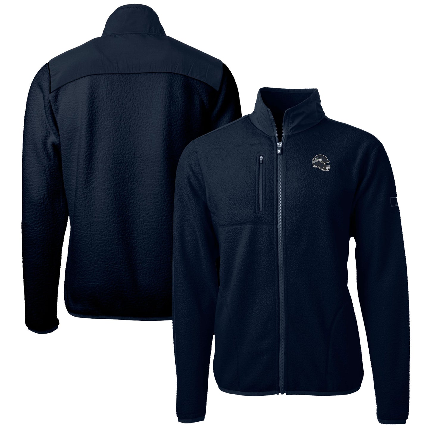 Men's Cutter & Buck College Navy Seattle Seahawks Helmet Cascade Eco Sherpa Fleece Full-Zip Jacket