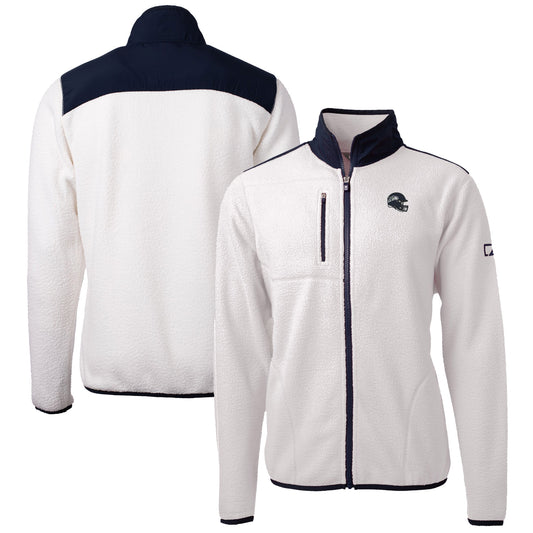 Men's Cutter & Buck White Seattle Seahawks Helmet Cascade Eco Sherpa Fleece Full-Zip Jacket