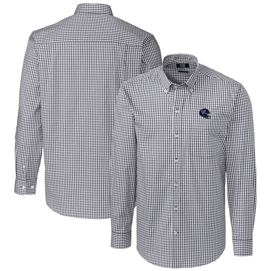 Men's Cutter & Buck  Charcoal Houston Texans Helmet Easy Care Stretch Gingham Long Sleeve Button-Down Shirt