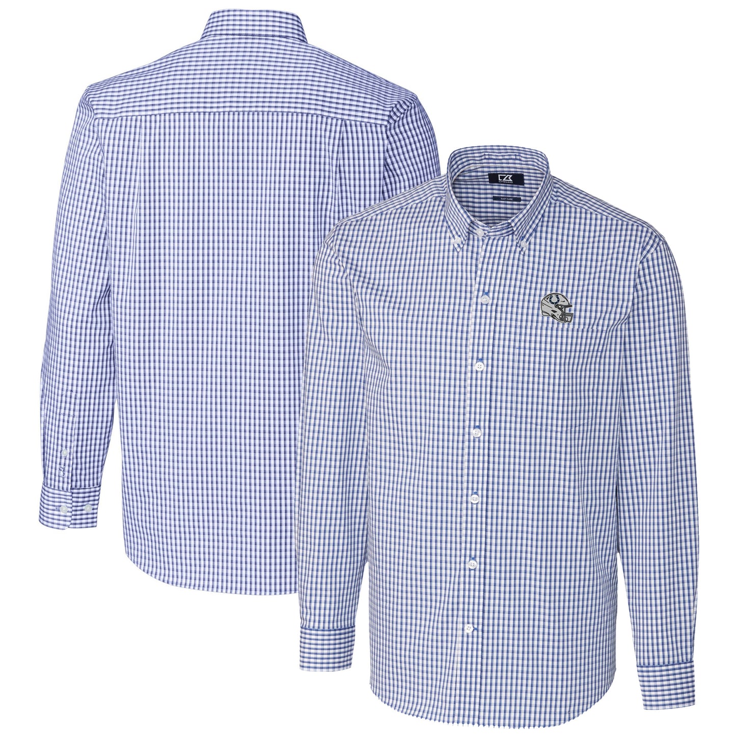 Men's Cutter & Buck  Royal Indianapolis Colts Helmet Easy Care Stretch Gingham Long Sleeve Button-Down Shirt