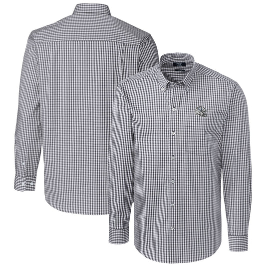 Men's Cutter & Buck  Charcoal Indianapolis Colts Helmet Easy Care Stretch Gingham Long Sleeve Button-Down Shirt